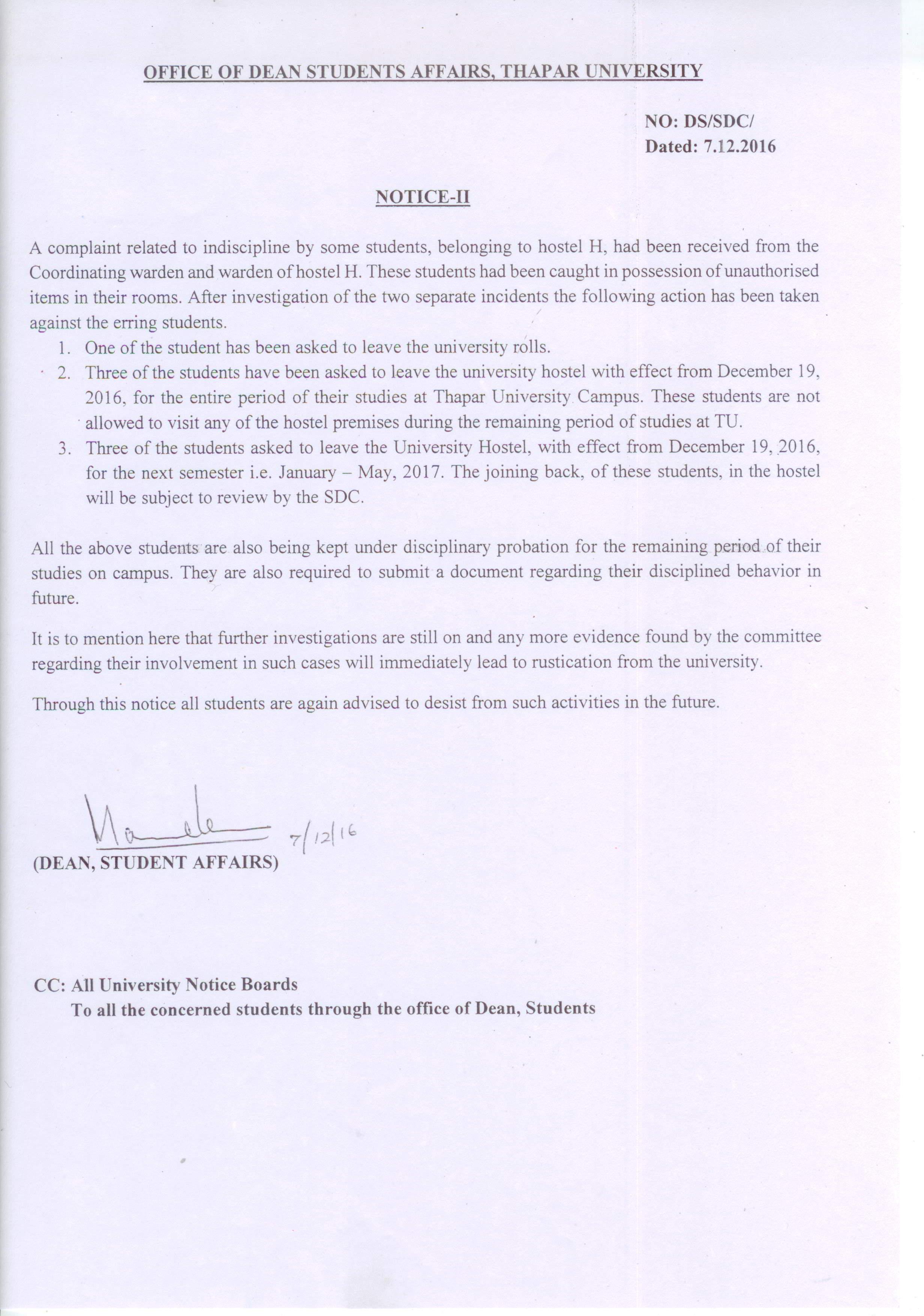 dean student notice board